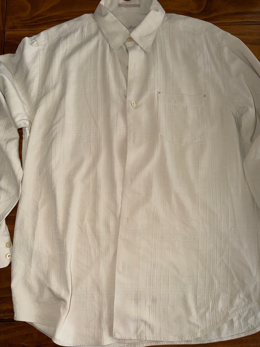 Tommy Bahama Men’s Large Cream Long-Sleeve Button-Down Textured Shirt